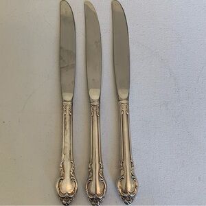 3 International Holmes & Edwards Deep SILVER FASHION 9.25" Dinner Knife Set 1957